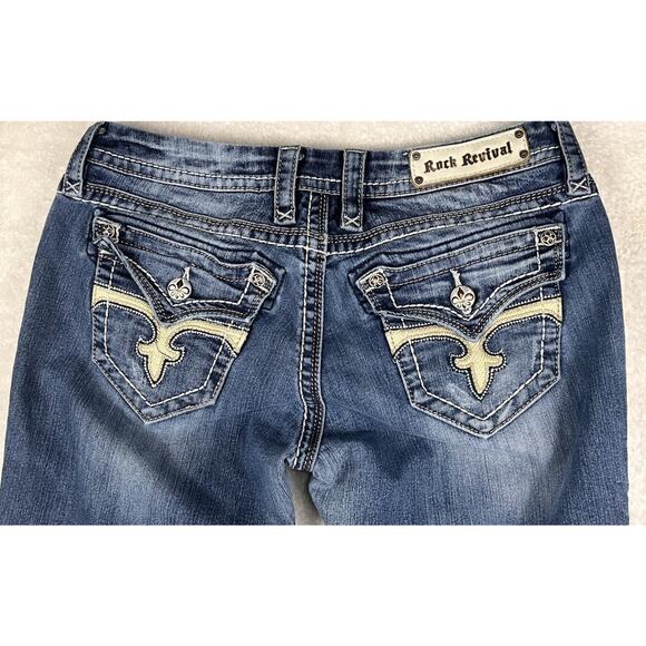 Rock Revival Leah Easy Boot Jeans Women Size 30 (32x33) Embroidered Distressed - Picture 1 of 11